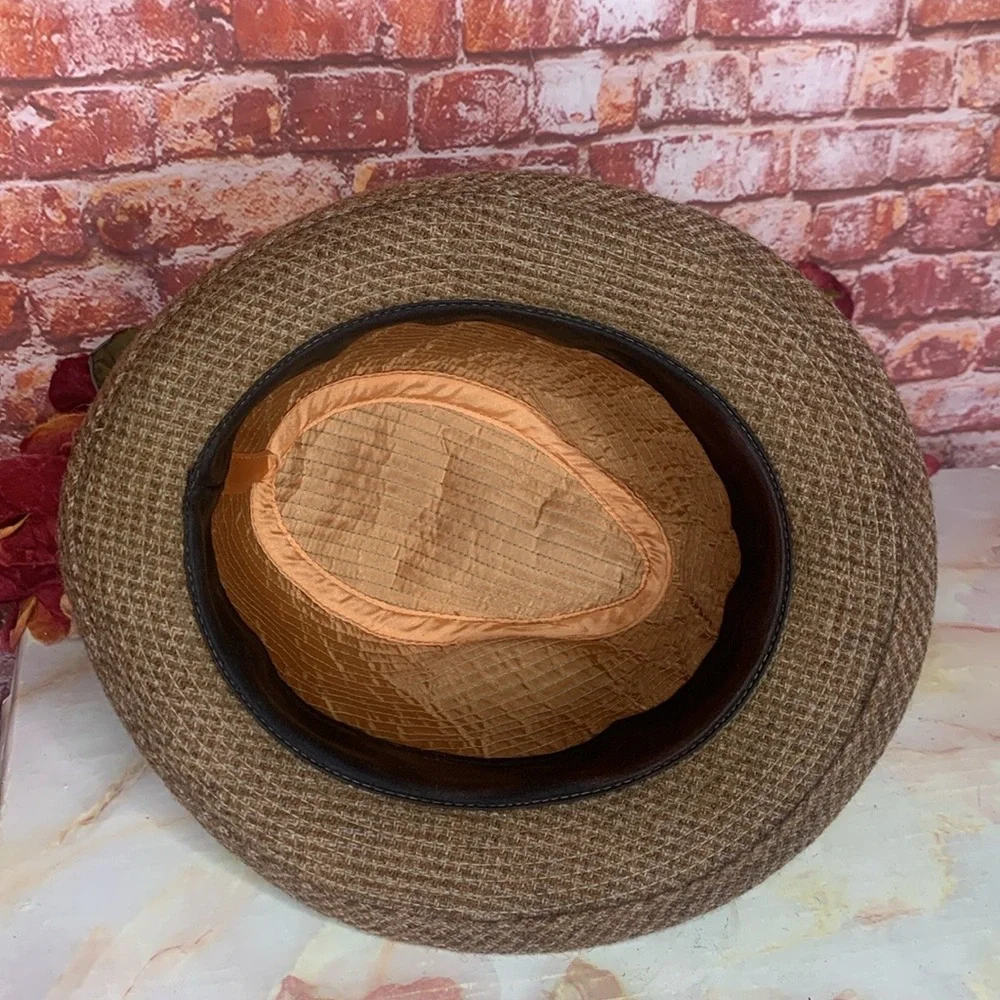 Vintage 70s Brown Wool Tweed Indian Head Penny Fedora Hat